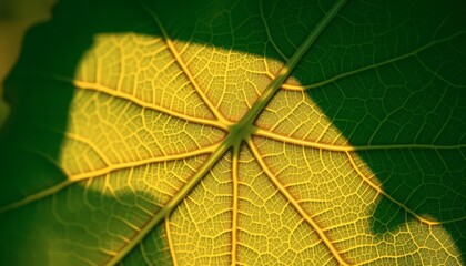 Obraz premium Leaf Vein Texture Closeup in Sunlight.