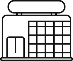 Simple line art icon of a small business storefront with large windows