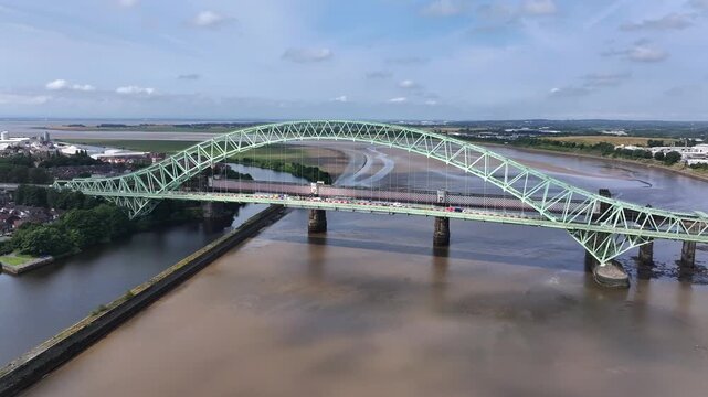 Iron Bridge Spanning the River Mersey Aerial View