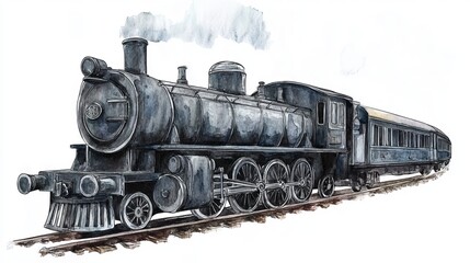 Fototapeta premium 3D Watercolor Gray Train with Bold Outlines - Isolated Vector Illustration