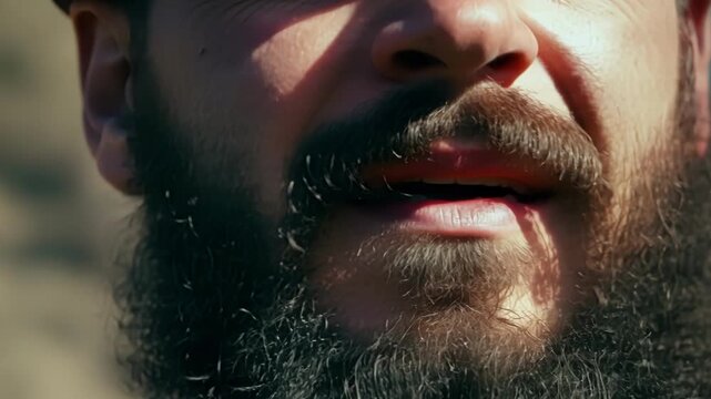 A closeup of a Cossacks untamed beard and strong jawline a reminder of his fierce and wild spirit.