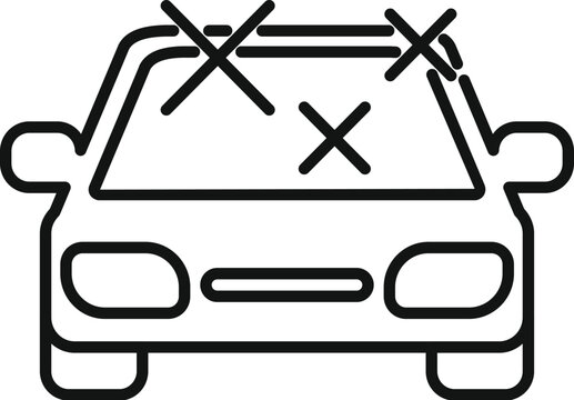 recommend clip art: Black outline icon of a car with a cracked windshield representing an automotive accident