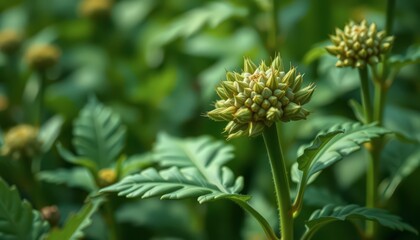 Close Up of Green Budding Flower in Garden.