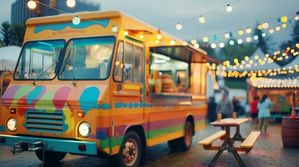 Obraz premium food truck festival in the city with a specific focus
