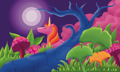 Untitled ArtwMagical World Concept illustration. Colorful animals and plants background vector eps 10