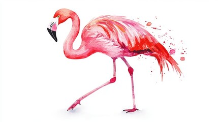 Obraz premium 3D Watercolor Pink Flamingo with Bold Outlines - Vector Illustration