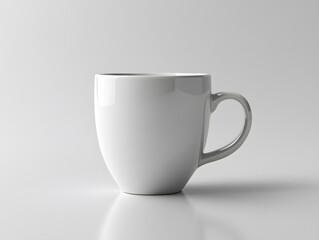Fototapeta premium White mug on a light grey background with a subtle reflection to enhance the minimalist feel