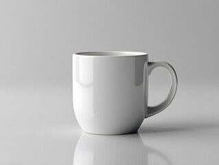 Fototapeta premium White mug on a light grey background with a subtle reflection to enhance the minimalist feel