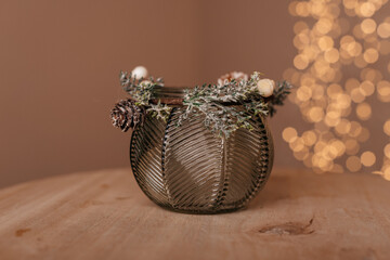 Decorative Glass Vase with Winter Greenery