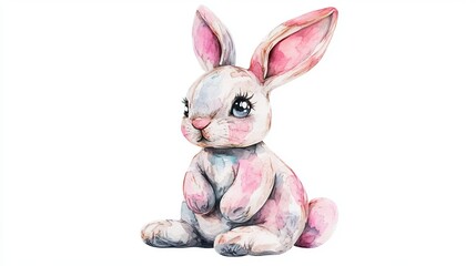Obraz premium 3D Watercolor Bunny Stuffed Animal with Bold Outline - Digital Illustration