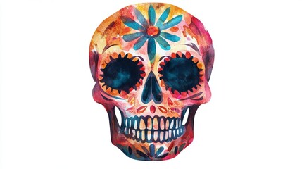3D Watercolor Mexican Skull Face Paint - Traditional Design