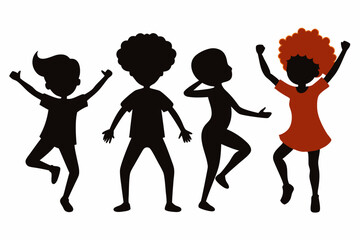 Set of Afro Dance Fitness Silhouettes for Kids - Vector Line Art & Outline Illustrations