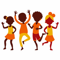 Set of Afro Dance Fitness Silhouettes for Kids - Vector Line Art & Outline Illustrations