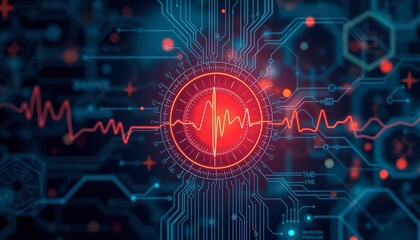 Digital Heartbeat Monitor with Circuit Board Background.