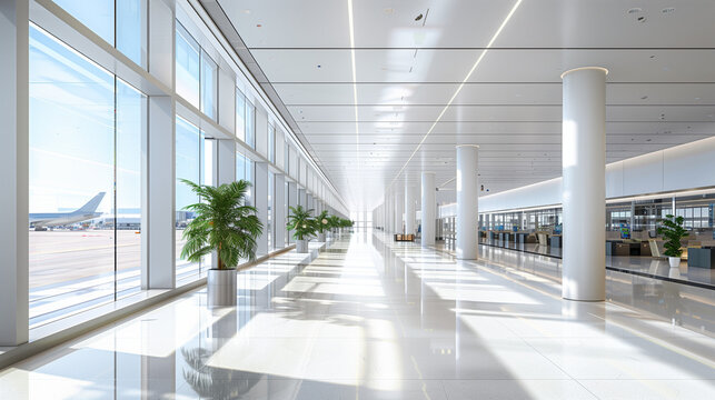 A modern airport terminal showcasing spacious architecture and natural light.