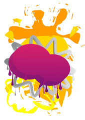 Graffiti speech bubble on colorful background. White abstract modern Messaging sign street art decoration, Discussion icon performed in urban painting style.