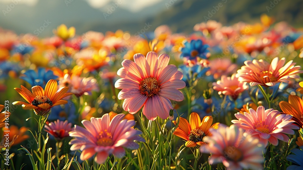 Canvas Prints colorful flower field at sunset