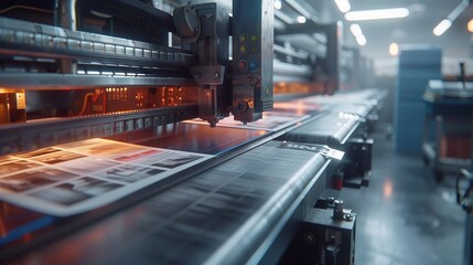 Industrial printing machine in operation with motion blur