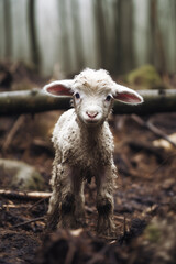 Obraz premium Jesus Lost Lamb Beneath the Mire: Hope for the Strayed Lamb. Christian Inspired Digital Illustration. 