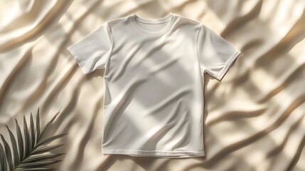 White t-shirt mockup laying on a neutral background with minimal wrinkles and a clean, crisp appearance