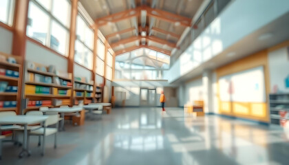 Blurred Interior of a Modern School Building
