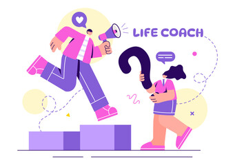 Life Coach Vector Illustration for Consultation, Education, Motivation, Mentoring Perspective and Self Coaching in Business Flat Cartoon Background