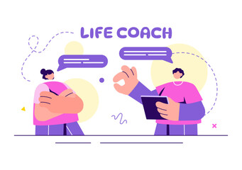 Life Coach Vector Illustration for Consultation, Education, Motivation, Mentoring Perspective and Self Coaching in Business Flat Cartoon Background
