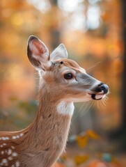 Fototapeta premium Graceful Fawn in Autumn Forest: Nature's Beauty and Wildlife