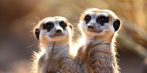 Fototapeta premium Two Meerkats Looking Directly at the Camera.