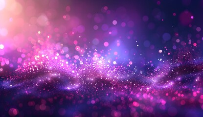 Obraz premium Dark purple background with glowing particles and bokeh lights. Abstract vector illustration of night sky. Background design for wedding, party or other events. Vector Illustration on dark blue backgr