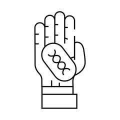 dna vaccine on hand line icon vector. dna vaccine on hand sign. isolated contour symbol black illustration