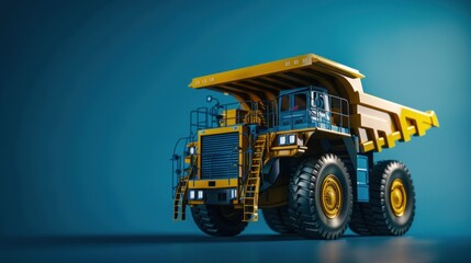 Fototapeta premium Yellow Dump Truck on Blue Background