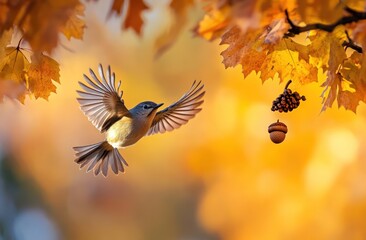 Autumn Bird in Flight