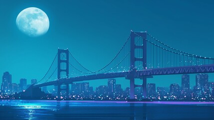 Fototapeta premium 都会にある大きな橋と満月6