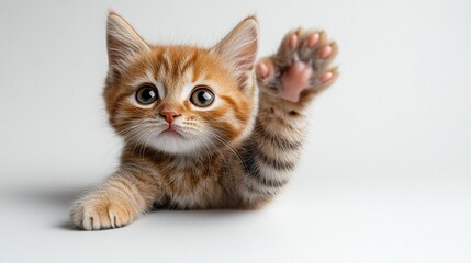 Obraz premium High Five Cat on White Background, Playful Pet Pose - Generative AI