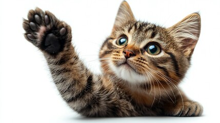 Fototapeta premium Isolated Cat Giving High Five, Fun and Playful Gesture - Generative AI