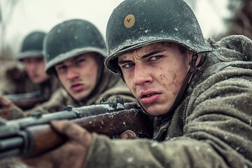 Fototapeta premium a group of men in uniforms holding guns