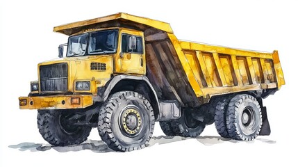 Obraz premium 3D Watercolor Yellow Dump Truck with Bold Outlines - Stock Image