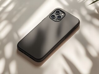 Minimalist phone case mockup placed on a plain background with subtle highlights