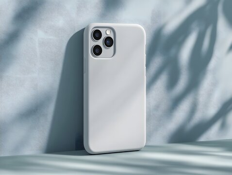 Minimalist phone case mockup placed on a plain background with subtle highlights