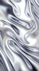 Silver soft satin fabric waves vertical background design. Texture with smooth flowing patterns and light shiny effect