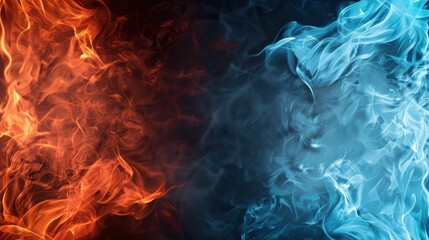Fototapeta premium Dynamic contrast of red and blue flames, representing the clash of fire and ice, perfect for creative projects and designs.