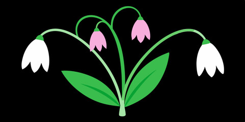 Spring Flowers Bouquet Vector Illustration, Pink Tulips Line Art, Floral Pattern Silhouette Design