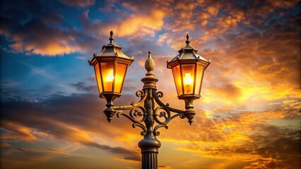 Vintage pole street light with a nostalgic design and warm glow , old-fashioned, retro, antique, outdoor, classic, lantern