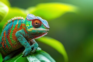 A Vibrant Chameleon in a Lush Green Foliage