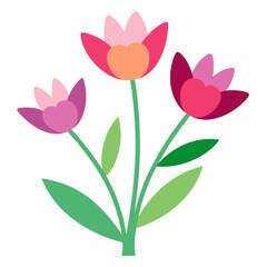 Spring Flowers Vector Illustration - Pink Tulips Bouquet Line Art, Floral Pattern, Silhouette Design