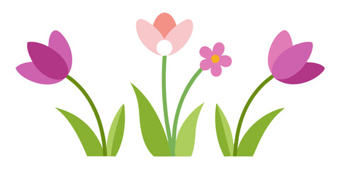 Spring Flowers Vector Illustration - Pink Tulips Bouquet Line Art, Floral Pattern, Silhouette Design