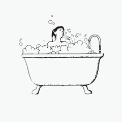 Naklejka premium Woman taking a bath