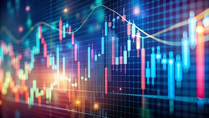 Fototapeta premium Stock market graph and candlestick chart on blurred background, stock market