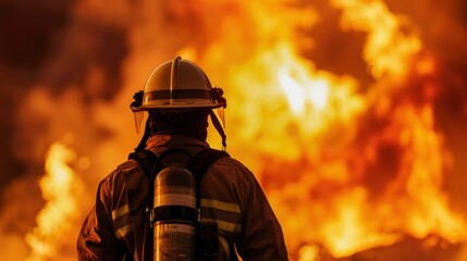 Firefighter Facing a Blazing Inferno